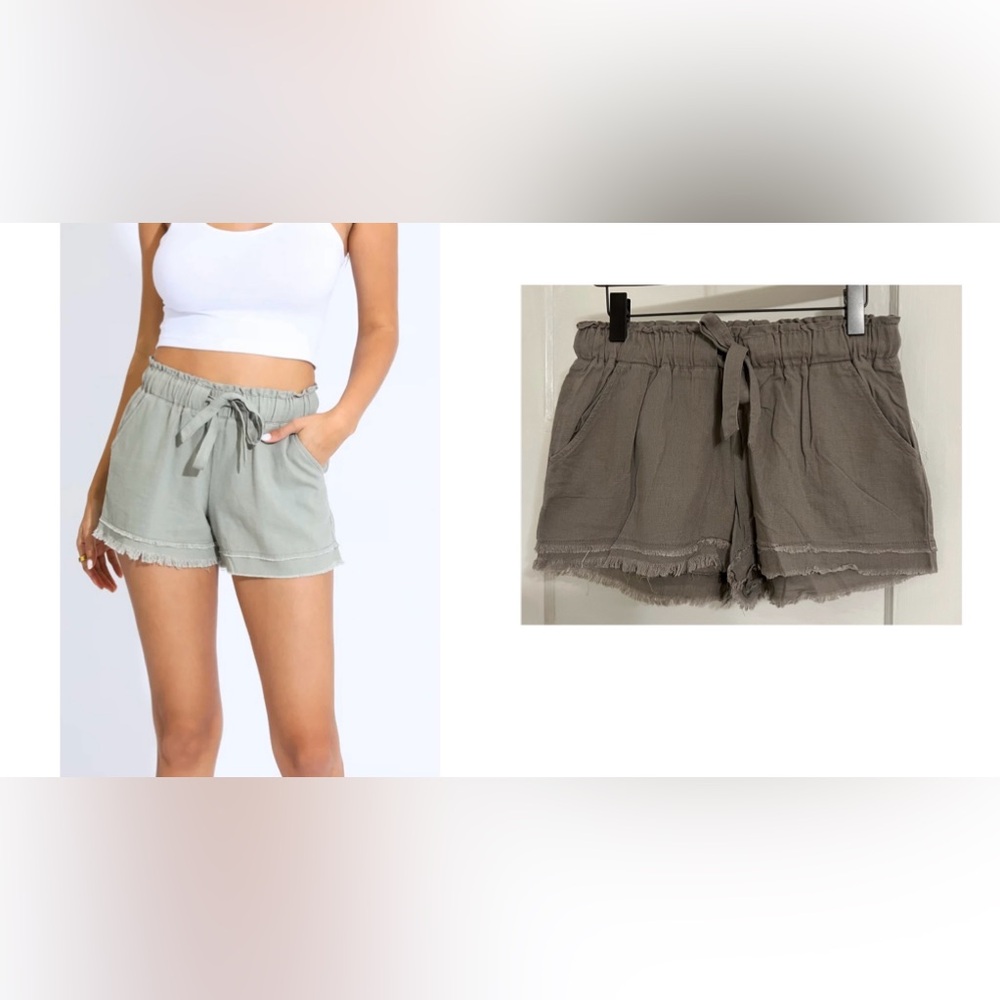 Rewash Gray Trooper Femme Utility Linen Blend High Rise Cut Off Shorts Size M